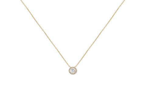 0.50ct Gemma 5mm 14kt Gold Moissanite Diamond Halo Necklace - Rosados Box