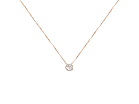 0.50ct Gemma 5mm 14kt Gold Moissanite Diamond Halo Necklace - Rosados Box