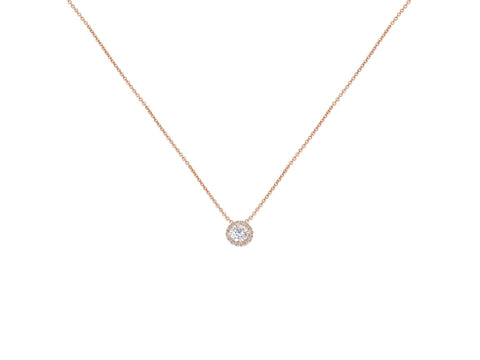 0.50ct Ready to Ship Gemma 5mm 14kt YELLOW Gold Moissanite Diamond Halo Necklace - Rosados Box