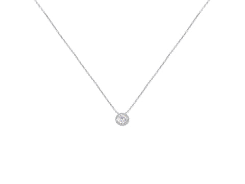 0.50ct Ready to Ship Gemma 5mm 14kt YELLOW Gold Moissanite Diamond Halo Necklace - Rosados Box