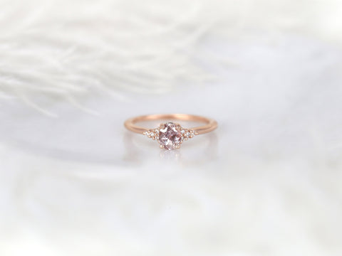 0.80cts Ready to Ship Maddy 14kt Rose Gold Blush Peach Sapphire Diamond Oval Cluster Ring - Rosados Box