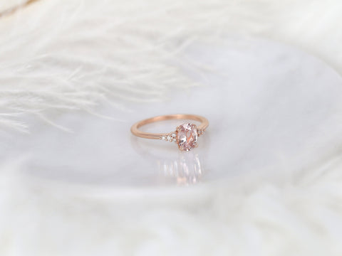 0.91cts Ready to Ship Maddy 14kt Rose Gold Blush Peach Sapphire Diamond Cluster 3 Stone Oval Cluster Ring - Rosados Box