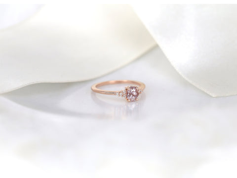 0.80cts Ready to Ship Maddy 14kt Rose Gold Blush Peach Sapphire Diamond Oval Cluster Ring - Rosados Box