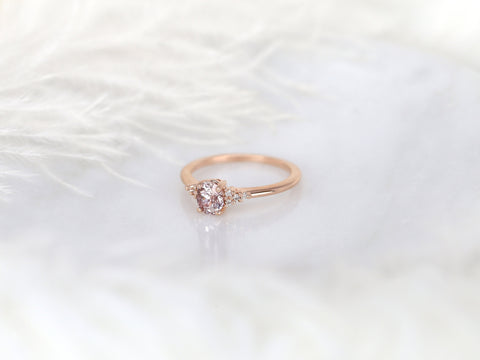 0.80cts Ready to Ship Maddy 14kt Rose Gold Blush Peach Sapphire Diamond Oval Cluster Ring - Rosados Box