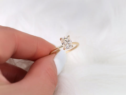 1.50ct Lola 8x6mm 14kt Gold Moissanite Ultra Dainty Elongated Cushion Solitaire Ring - Rosados Box