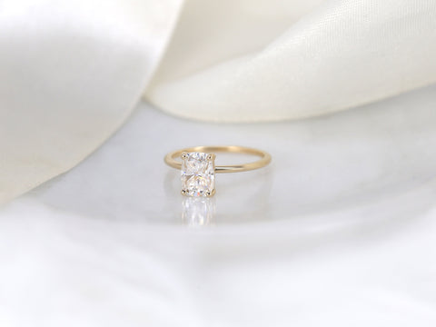 1.50ct Lola 8x6mm 14kt Gold Moissanite Ultra Dainty Elongated Cushion Solitaire Ring - Rosados Box