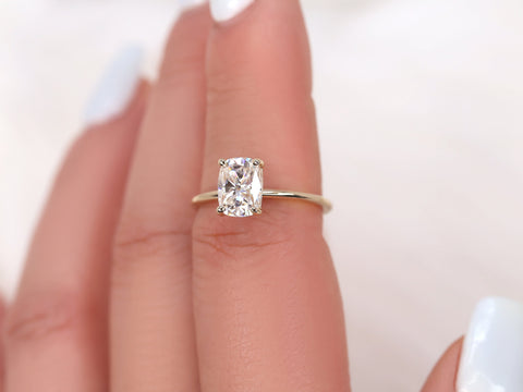 1.50ct Lola 8x6mm 14kt Gold Moissanite Ultra Dainty Elongated Cushion Solitaire Ring - Rosados Box