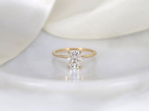 1.50ct Lola 8x6mm 14kt Gold Moissanite Ultra Dainty Elongated Cushion Solitaire Ring - Rosados Box