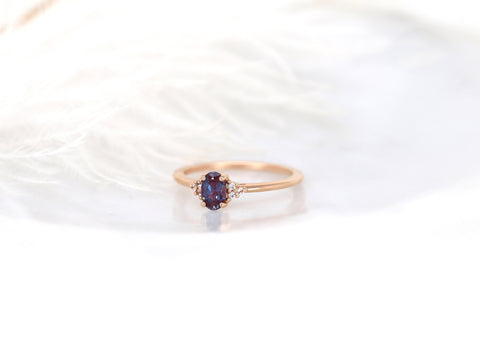 Juniper 6x4mm 14kt Rose Gold Alexandrite Sapphire Dainty Oval Cluster Ring,Alexandrite Birthstone Jewelry,Gift For Her,June Birthstone