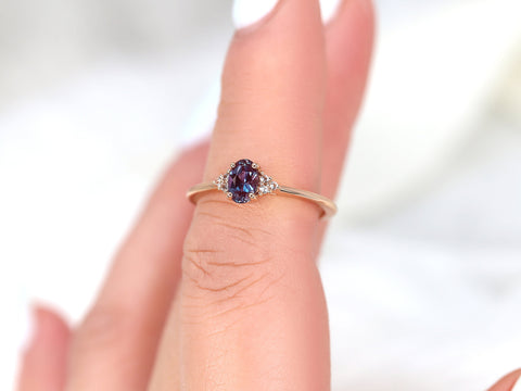 Juniper 6x4mm 14kt Rose Gold Alexandrite Sapphire Dainty Oval Cluster Ring,Alexandrite Birthstone Jewelry,Gift For Her,June Birthstone