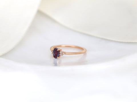 Ready to Ship Juniper 6x4mm 14kt Rose Gold Alexandrite Sapphire Dainty 3 Stone Stack Ring,Oval Cluster Ring,June Birthstone,Alexandrite Ring