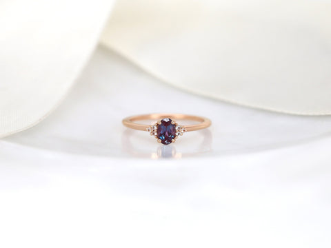 Ready to Ship Juniper 6x4mm 14kt Rose Gold Alexandrite Sapphire Dainty 3 Stone Stack Ring,Oval Cluster Ring,June Birthstone,Alexandrite Ring