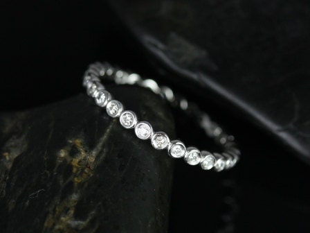 Ready to Ship Petite Bubbles (Size 6) 14kt White Gold Bezel WITHOUT Milgrain Diamond FULL Eternity Band Dainty Ring - Rosados Box