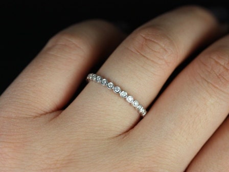 Ready to Ship Petite Bubbles (Size 6) 14kt White Gold Bezel WITHOUT Milgrain Diamond FULL Eternity Band Dainty Ring - Rosados Box