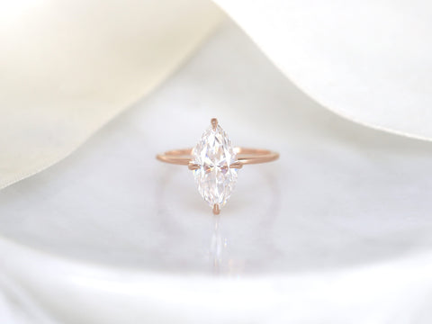 2.80ct Raven 14x7mm 14kt Gold Moissanite Marquise Solitaire Ring - Rosados Box