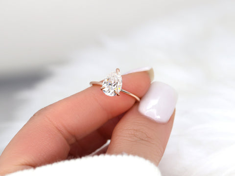 2ct Ryder 10x7mm 14kt Gold Moissanite Talon Prongs Dainty Pear Solitaire Ring - Rosados Box