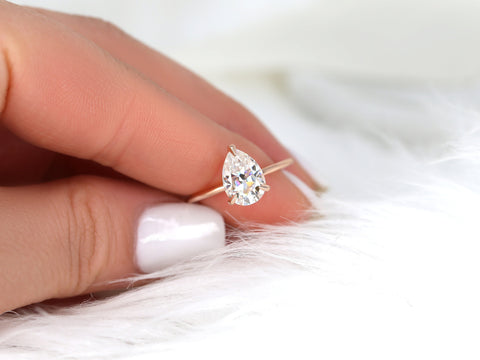 2ct Ryder 10x7mm 14kt Gold Moissanite Talon Prongs Dainty Pear Solitaire Ring - Rosados Box