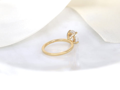 2ct Harper 9x7mm 14kt Gold Moissanite Diamond Dainty Pave Basket Oval Solitaire Ring,Oval Engagement Ring,Unique Minimalist Oval Ring