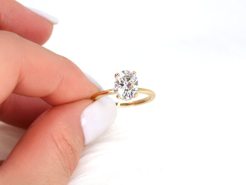 2ct Harper 9x7mm 14kt Gold Moissanite Diamond Dainty Pave Basket Oval Solitaire Ring,Oval Engagement Ring,Unique Minimalist Oval Ring