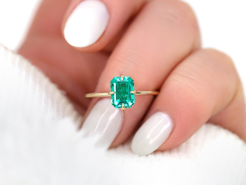 Ruth 8x6mm 14kt Gold Green Emerald Talon Prong Emerald Cut Solitaire Ring