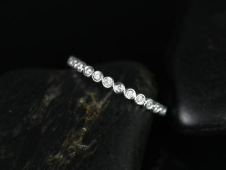 Petite Bubbles 14kt White Gold Diamonds Bezel WITHOUT Milgrain ALMOST Eternity Ring Stacking Ring - Rosados Box