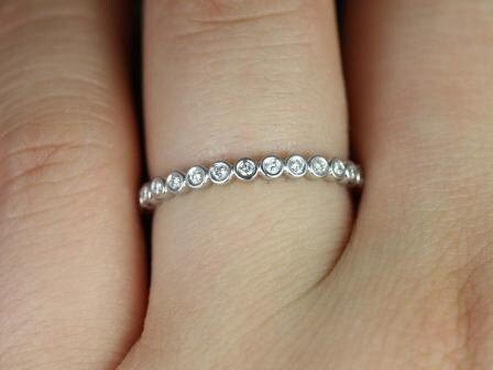 Petite Bubbles 14kt White Gold Diamonds Bezel WITHOUT Milgrain ALMOST Eternity Ring Stacking Ring - Rosados Box