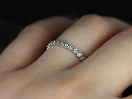 Petite Bubbles 14kt White Gold Diamonds Bezel WITHOUT Milgrain ALMOST Eternity Ring Stacking Ring - Rosados Box