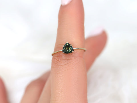 0.84ct Ready to Ship Ultra Petite Heartley 14kt Gold Forest Teal Sapphire Minimalist Stacking Ring,Pinky Ring,Dainty Ring,Trillion Cut Ring