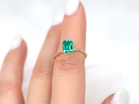 Ruth 8x6mm 14kt Gold Green Emerald Talon Prong Emerald Cut Solitaire Ring