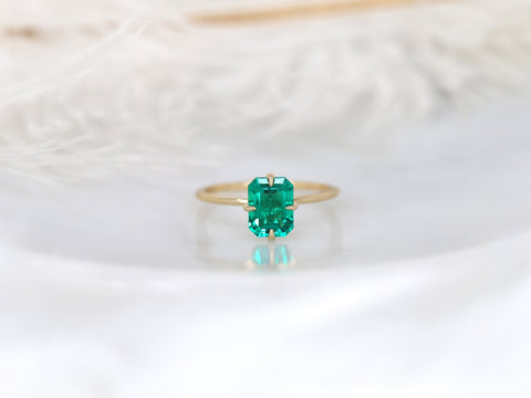 Ruth 8x6mm 14kt Gold Green Emerald Talon Prong Emerald Cut Solitaire Ring