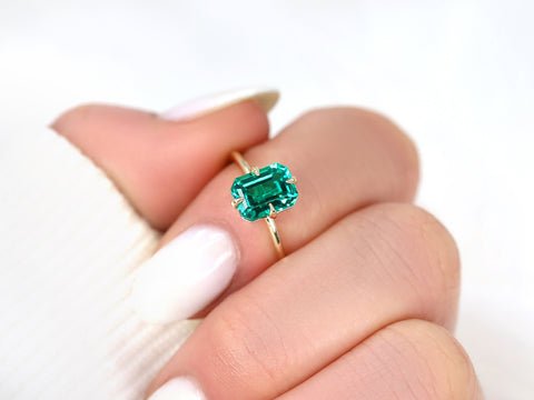 Ruth 8x6mm 14kt Gold Green Emerald Talon Prong Emerald Cut Solitaire Ring