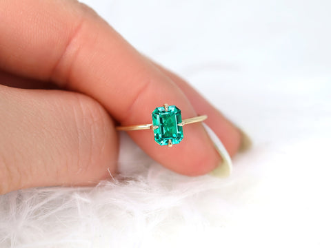 Ruth 8x6mm 14kt Gold Green Emerald Talon Prong Emerald Cut Solitaire Ring