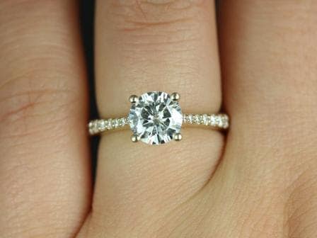 SALE Ready to Ship Taylor 7mm 14kt Yellow Gold Round FB Moissanite and Diamond Cathedral Engagement Ring