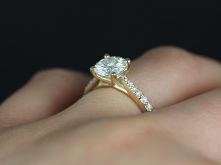 SALE Ready to Ship Taylor 7mm 14kt Yellow Gold Round FB Moissanite and Diamond Cathedral Engagement Ring