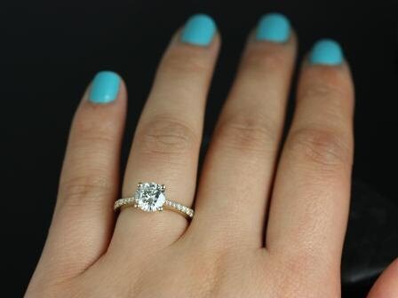 SALE Ready to Ship Taylor 7mm 14kt Yellow Gold Round FB Moissanite and Diamond Cathedral Engagement Ring