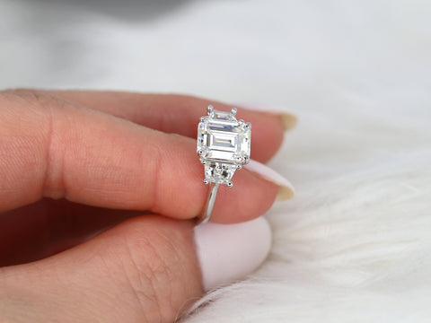 2.60ct Milani 9x7mm 14kt Moissanite Emerald Cut Three Stone Ring