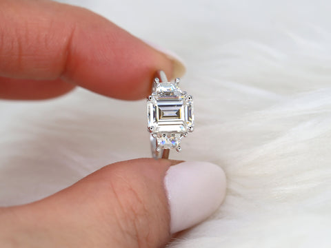 2.60ct Milani 9x7mm 14kt Moissanite Emerald Cut Three Stone Ring