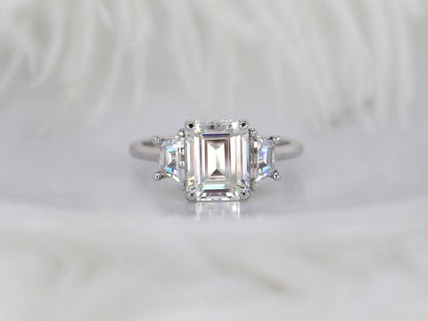 2.60ct Milani 9x7mm 14kt Moissanite Emerald Cut Three Stone Ring