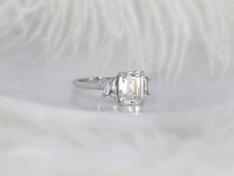 2.60ct Milani 9x7mm 14kt Moissanite Emerald Cut Three Stone Ring