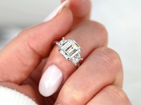 2.60ct Milani 9x7mm 14kt Moissanite Emerald Cut Three Stone Ring