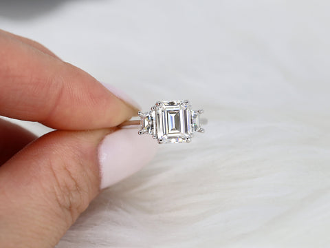 2.60ct Milani 9x7mm 14kt Moissanite Emerald Cut Three Stone Ring