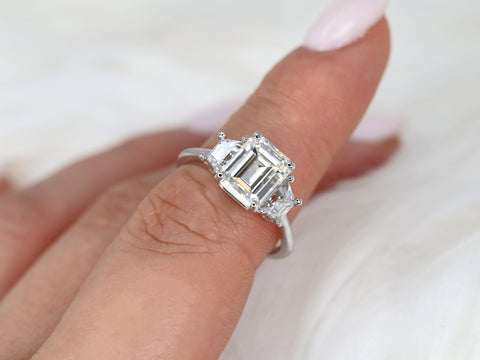 2.60ct Milani 9x7mm 14kt Moissanite Emerald Cut Three Stone Ring