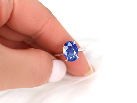 3.78ct Ready to Ship Hayden 14kt White Gold Ombre Blue Sapphire Diamond Hidden Halo Oval Ring