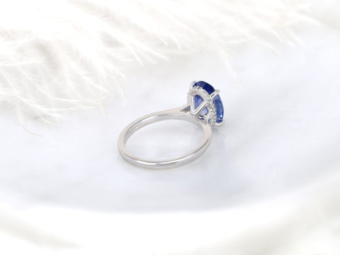 3.78ct Ready to Ship Hayden 14kt White Gold Ombre Blue Sapphire Diamond Hidden Halo Oval Ring