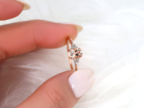 0.70ct Ready to Ship Juniper 14kt Rose Gold Peach Sapphire Diamond Oval Cluster Ring