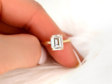 2.60ct LOW Tiana 9x7mm 14kt Gold Moissanite Diamond Hidden Halo Emerald Cut Ring,Emerald Engagement Ring,Secret Halo Ring,Anniversary Gift