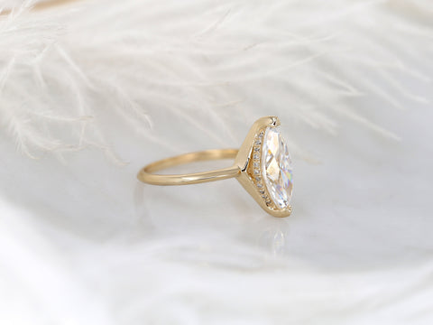 2.80ct Yumiko 14x7mm 14kt Moissanite Marquise Hidden Halo Ring,Minimalist Marquise Ring,Unique Marquise Engagement Ring,Secret Halo Ring