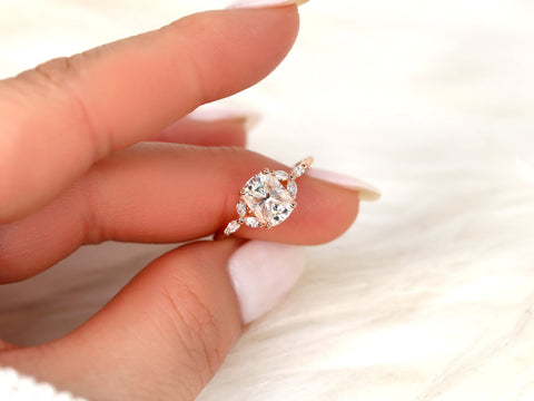 1.50ct Geneva 8x6mm 14kt Moissanite Diamond Three Stone Cushion Ring,Dainty Cluster Ring,Unique Cluster Ring,Cushion Cut Ring,Gift For Her