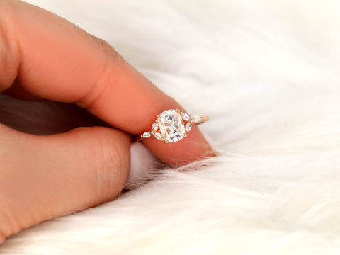 1.50ct Geneva 8x6mm 14kt Moissanite Diamond Three Stone Cushion Ring,Dainty Cluster Ring,Unique Cluster Ring,Cushion Cut Ring,Gift For Her