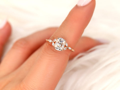 1.50ct Geneva 8x6mm 14kt Moissanite Diamond Three Stone Cushion Ring,Dainty Cluster Ring,Unique Cluster Ring,Cushion Cut Ring,Gift For Her